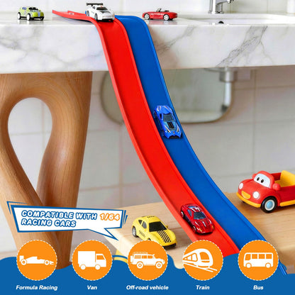 Race Car Bath Toy Set, Flex Race Track Car Set, Toddler Bath Toys, Kids Bathtub Gift,Accompanied by a mesh Storage Bag, Toy car, and Suction Cup, for Ages 3 & Up