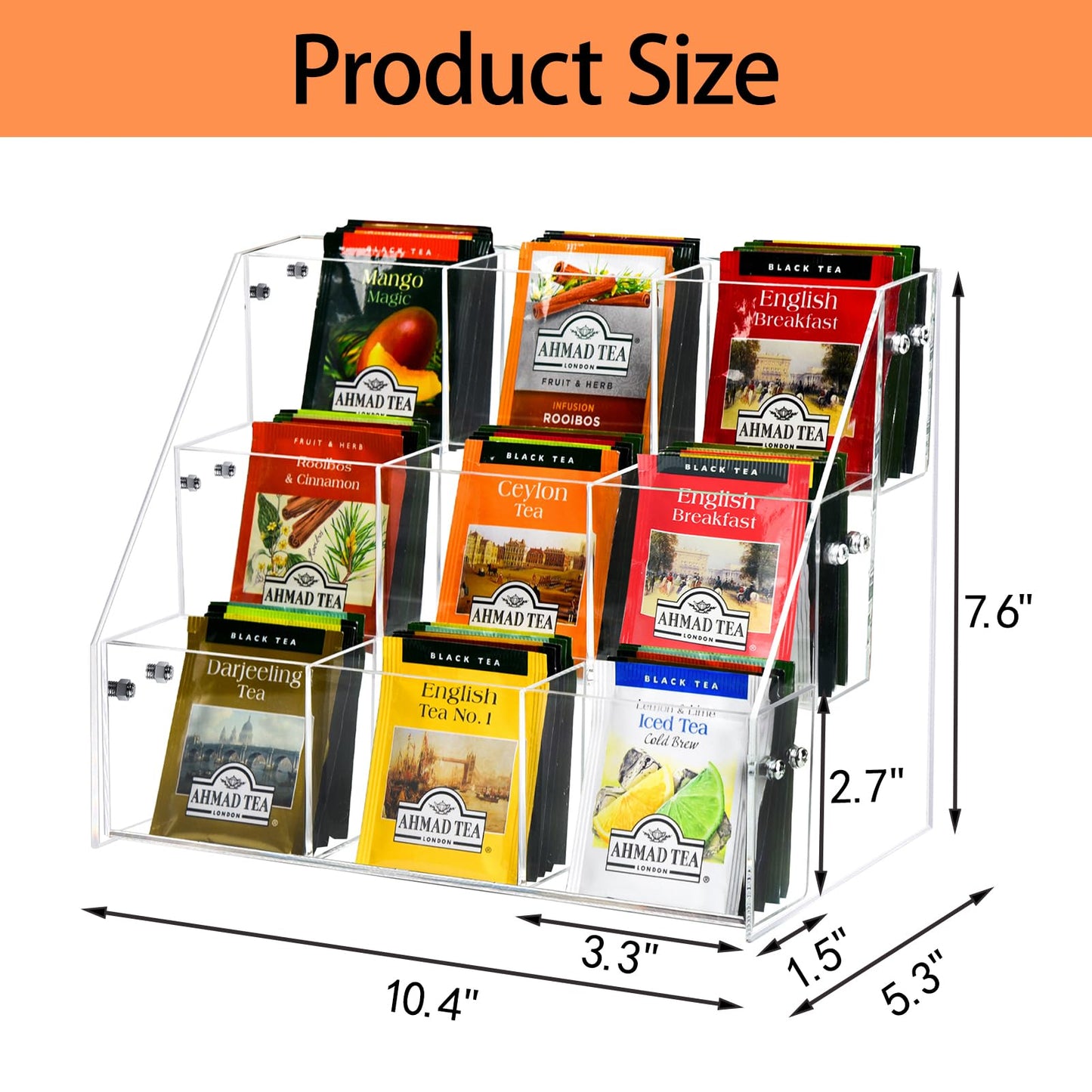 Wuudy Tea Bag Organizer Holder, Acrylic Tea Packets Storage Box Container Display Stand Rack for Counter Cabinet Countertop Kitchen Office, 3 Tier