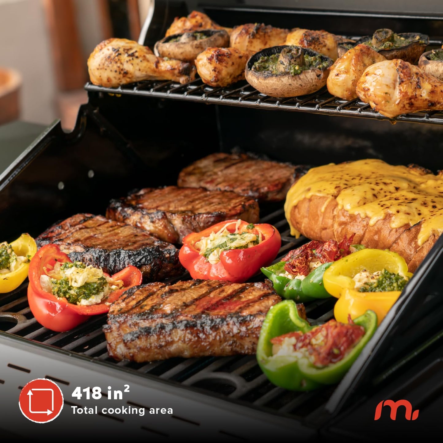 Megamaster Deluxe 2-Burner Gas Grill with Foldable Side Tables, 418 SQ In Cooking Space, 28000 BTUs, Stainless Steel Lid, Propane BBQ Grill for Outdoor Cooking, Patios, Backyards and More - 720-0864MA