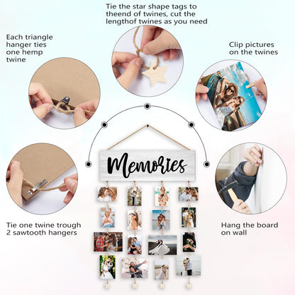 Orchroma Memories Picture Frames Collage Wall Decor,Photo Collage Frame for Wall,Picture Hanging Kit,Memories Picture Board,Family Friends Hanging Photo Display with Clips