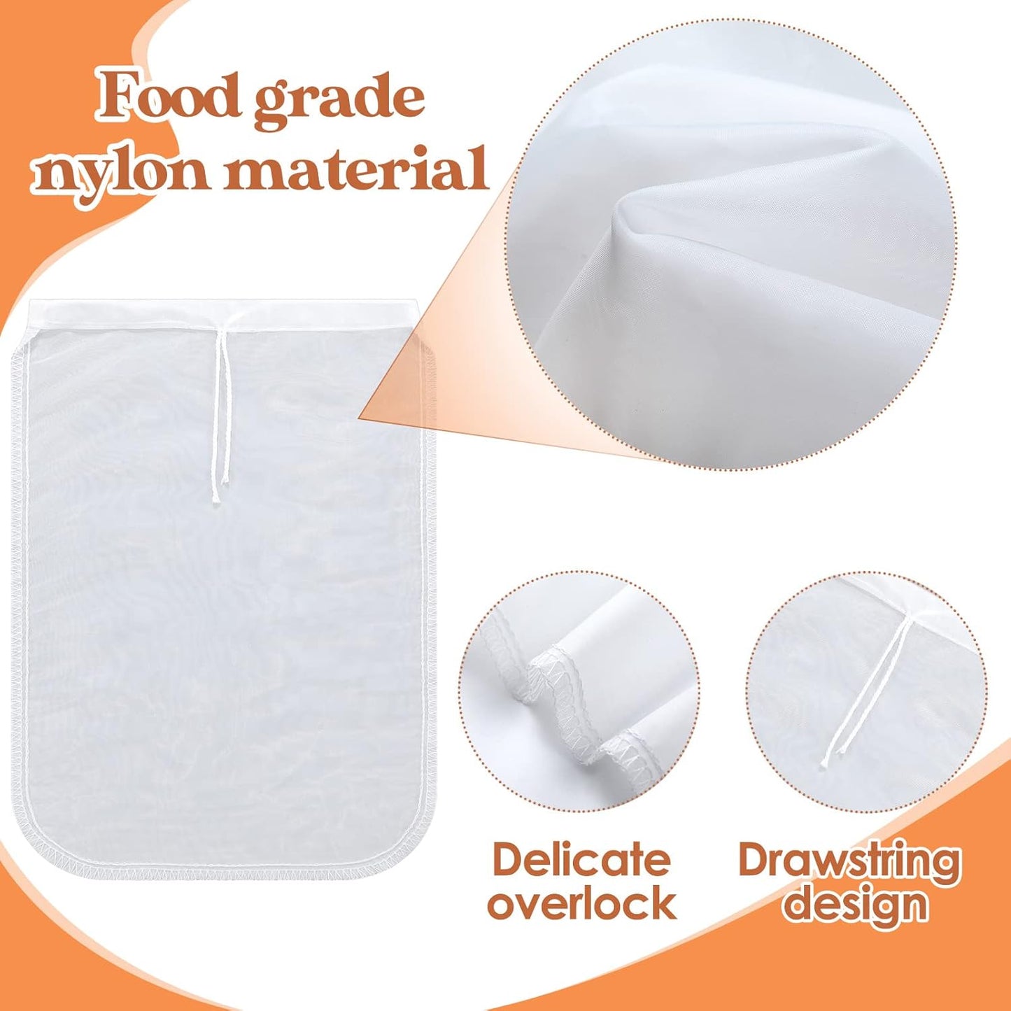 12 8 12 Inch Tudomro Pcs Nut Milk Bag Reusable Food Safe Nylon Bag Strainer Nut Milk Mesh for Straining Almond, Coffee