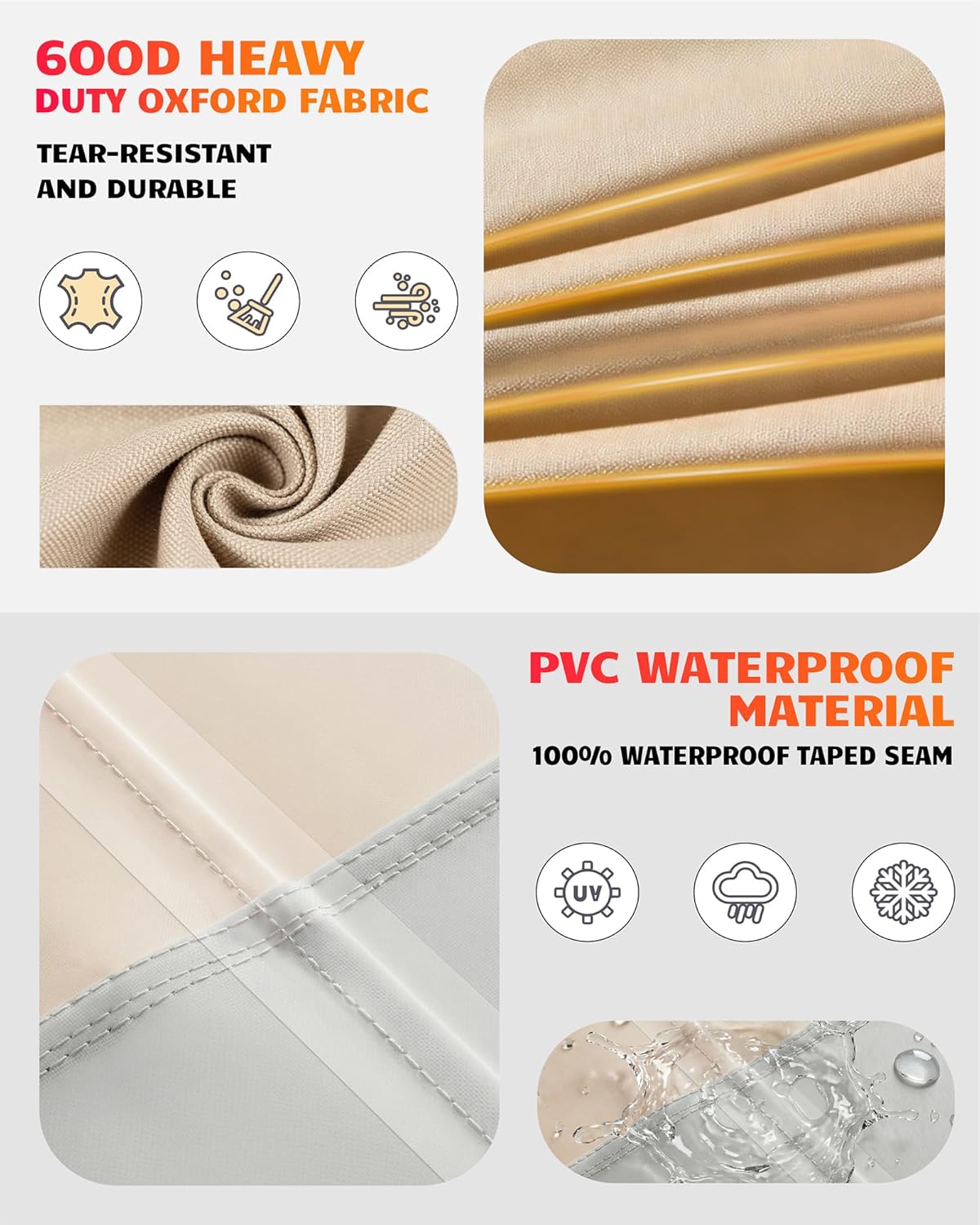 Vailge Heavy-Duty Waterproof Patio Table Cover - Rectangular/Oval Design | X-Large Beige & Brown