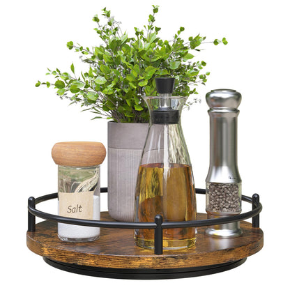 KOKSTOP Lazy Susan Organizer：9 Inch Rotating Spice Rack for Kitchen Countertop Round Wooden Turntable Holder for Cabinet, Dining Table, Cupboard Storage – Black