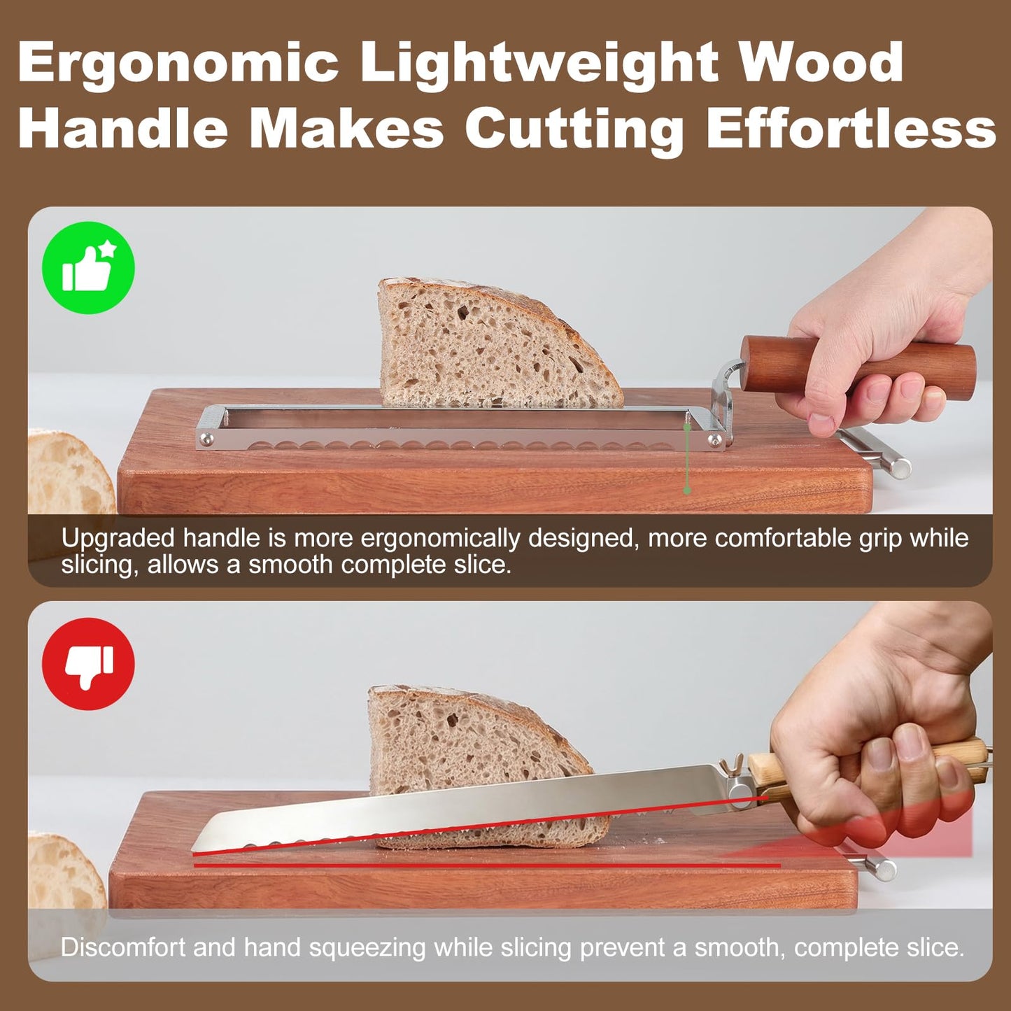 DIAFA Sourdough Bread Slicer for Homemade Bread, Stainless Steel Serrated Bread Knife with Wooden Handle and 6 Precise Scale Markings, Manual Bread Slicer Cutter, Bread Bow Knife