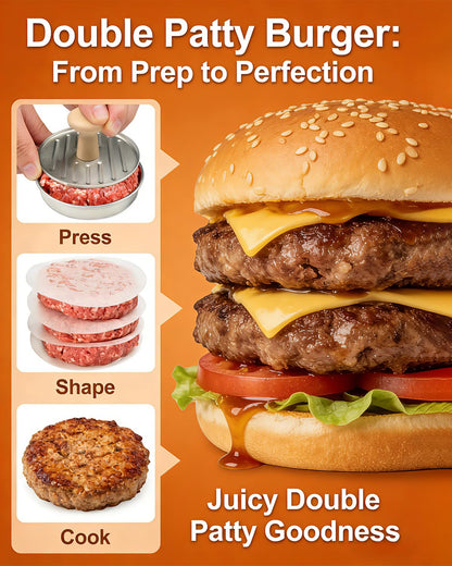 DSTHISAR Burger Press, 5”Stainless Steel Hamburger Press Patty Maker, Non-Stick Hamburger Press for Making Patties, for Grilling and Cooking, Comes with 100 Pieces of Wax Paper
