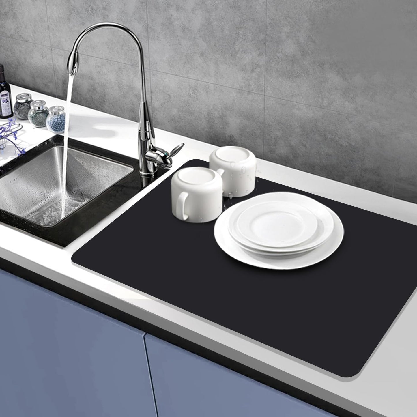 QPIX DIGITAL Coffee Mat for Countertop - 19"x12" Super Absorbent Dish Drying Mat for Kitchen