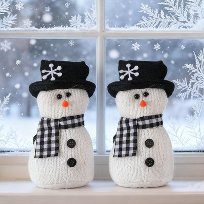 SmoothNovelty 2 Pcs Winter Snowman Plush Toys 6'' Snowman Figurines with Black and White Checkered Scarf Christmas Snow Man Table Centerpieces for Holiday Winter Home Table Fireplace Decor