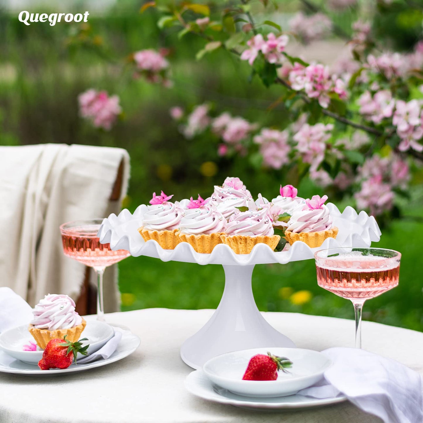 Quegroot 12-Inch Porcelain Round Cake Stand - White Dessert Stand for Wedding, Birthday Party