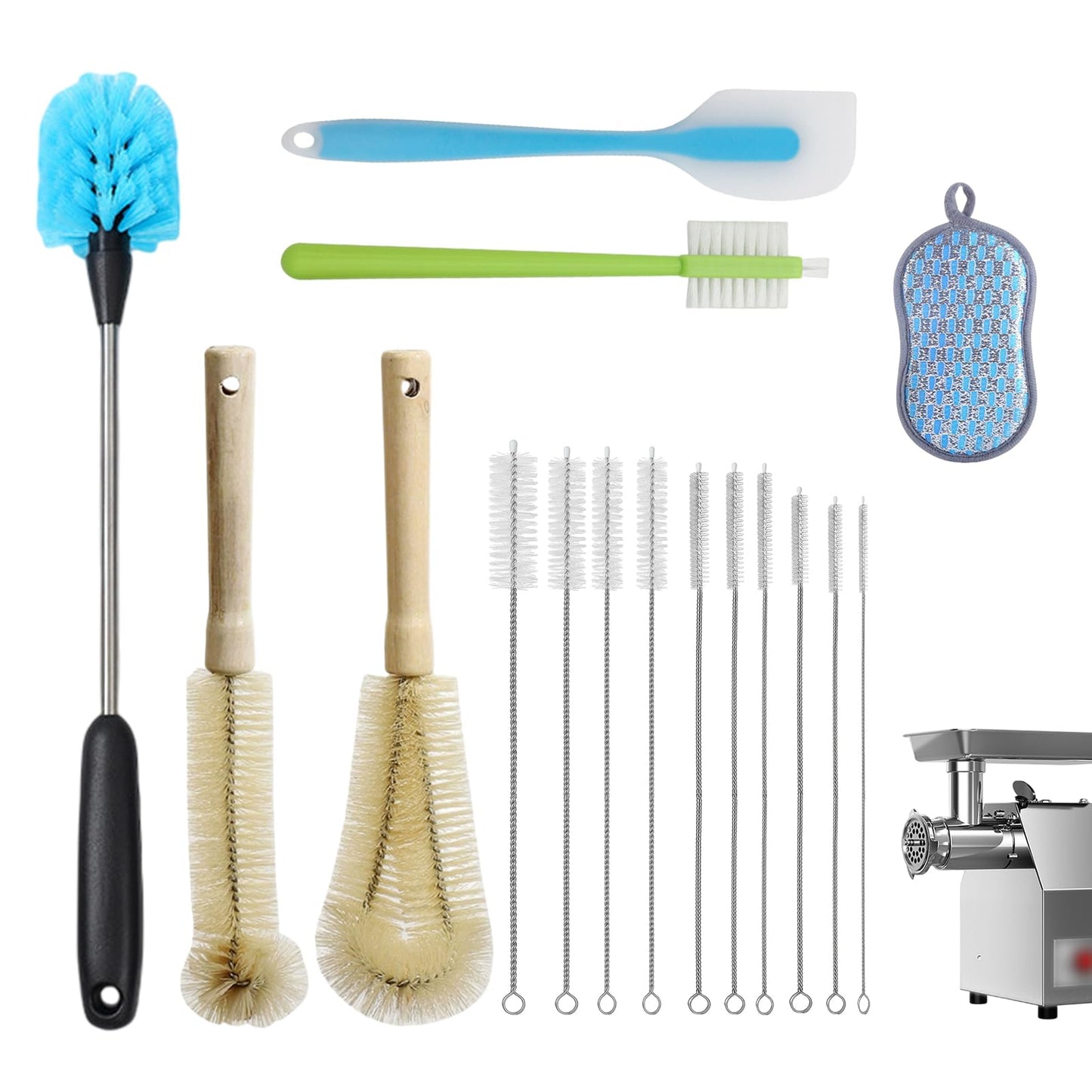 Heavy-Duty Multi-Purpose Kitchen Brush Set | for Meat Grinder, Mixer & Home Cleaning | Complete Kit for Stubborn Residue Removal (16-Piece Set)