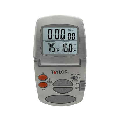 Taylor Programmable Instant-Read Wired Probe Digital Meat Thermometer, Stainless Steel for BBQ, Grill, Kitchen Cooking, Accurate Temperature Readings