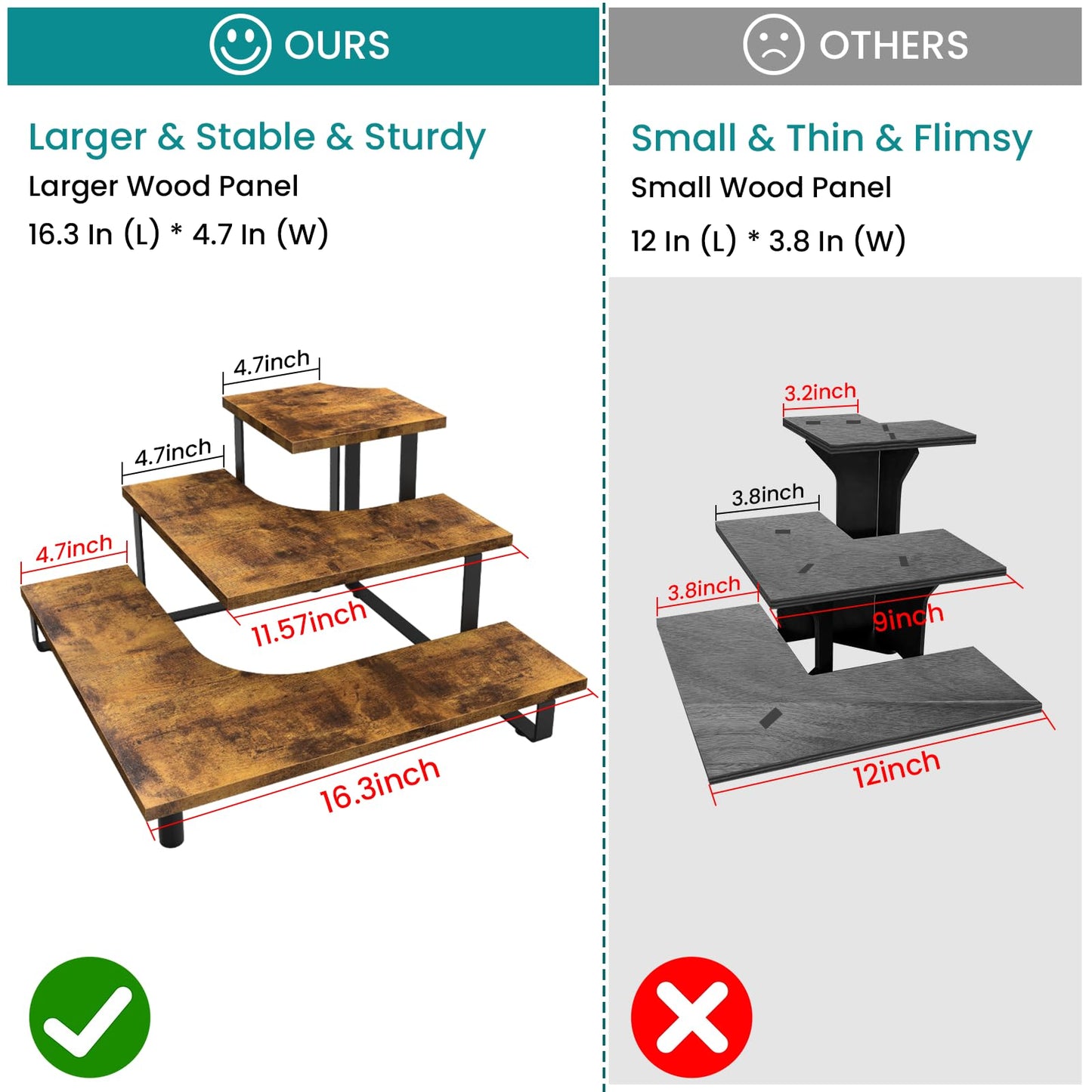 ELITEROO 3 Tier Wooden Retail Display Shelves, Portable Display Rack for Retail Counter Top Craft Shows, 3 Step Corner Tiered Table Display Tower Stand for Cupcake Jewelry Card Sticker Display