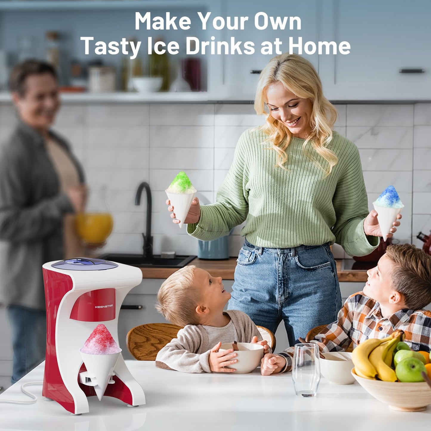 Shaved Ice Machine with 3 Reusable Plastic Cups, Table-Top Slushie Machine for Homemade Snow Cone, Snowballs, Frozen Cocktails and More, with Non-Slip Mat & Stainless Steel Blade