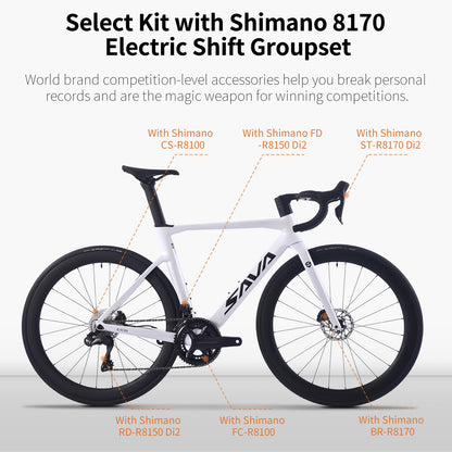 SAVADECK Carbon Siber Road Bike, 24 Speeds Shifting Road Bicycle with Shimano Ultegra Di2 8170 Groupset, Carbon Race Bike with Carbon Frame and Carbon Wheelset Disc Brake for Adult(Black,51cm)