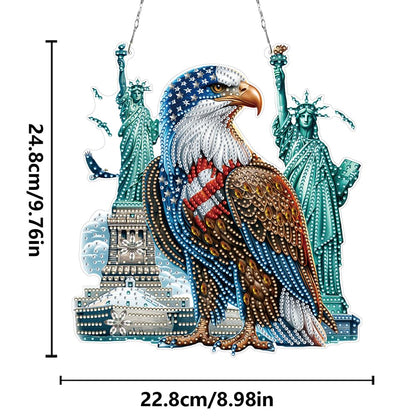 POETRYDRAW DIY Hanging Diamond Art Pendant Kit Independence Day Eagle, Special Crystal Diamonds Painting Ornament for Adults, Diamond Art Suncatchers Double Sided Board Gem Painting Box Kit