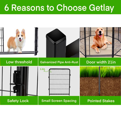 Getlay Tall Garden Fences and Borders for Dogs, 4.6ft High Dog Fence, 6 Panels Total 13.3 Ft Long, Gate 21 inches Wide with Low Sills. Modular Fencing, Dog Fence Outdoor for Yard