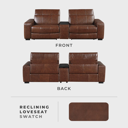 Lexicon Sectional Couches for Living Room-Modular Sectional Sofa, Power Double Reclining Loveseat with Center Console, Power Headrests, Charging Ports, Dual Cup Holders, Top Grain Leather Brown