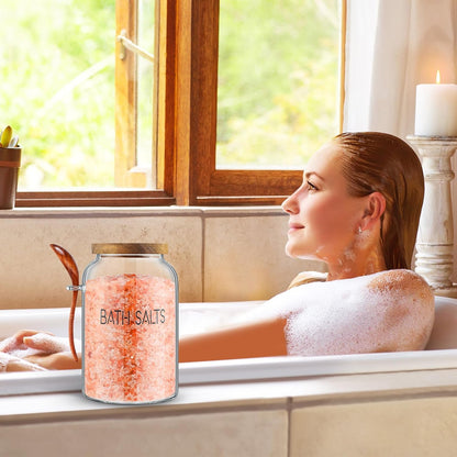 2 94 oz SiliFine Pcs Bath Salts Glass Jar with Wooden Lid, Bath Salt Container with Scoop, Airtight Storage Bathtub