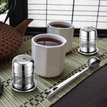 Umigy 4 Pcs Tea Infuser Strainers for Loose Tea with Scoop, Extra Fine Mesh Steeper 304 Stainless Steel Diffuser Leaf Holder with Extended Chain Hook for Brew, Spices, Seasoning (Stylish Style)
