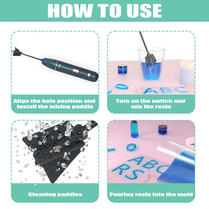 Upgraded Resin Mixer, Handheld Rechargeable Mixer with Minimizing Bubbles,Epoxy Resin Mixer for Resin, Silicone Mixing, Resin Molds, DIY Crafts (Included 4 pcs Paddles) (Blue)