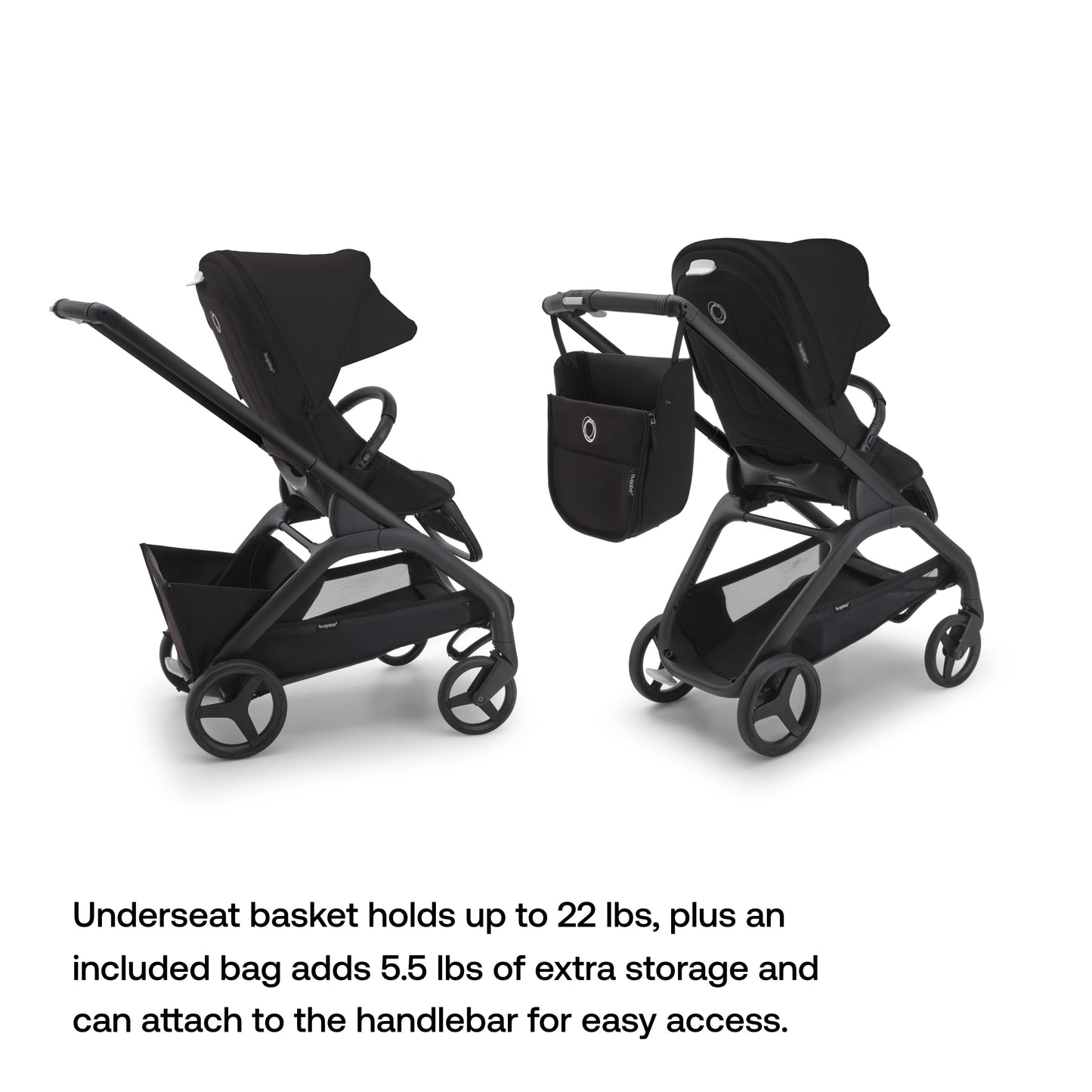 Bugaboo Dragonfly City Stroller - Lightweight Compact Baby Stroller with One Hand Easy Fold in Any Position, Full Suspension, XL Underseat Basket - Midnight Black