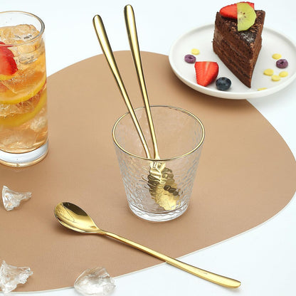 Gold Long Handle Iced Tea Spoons, Set of 12 Pieces, Titanium Plating Gold Stainless Steel Teaspoons, Dishwasher Safe