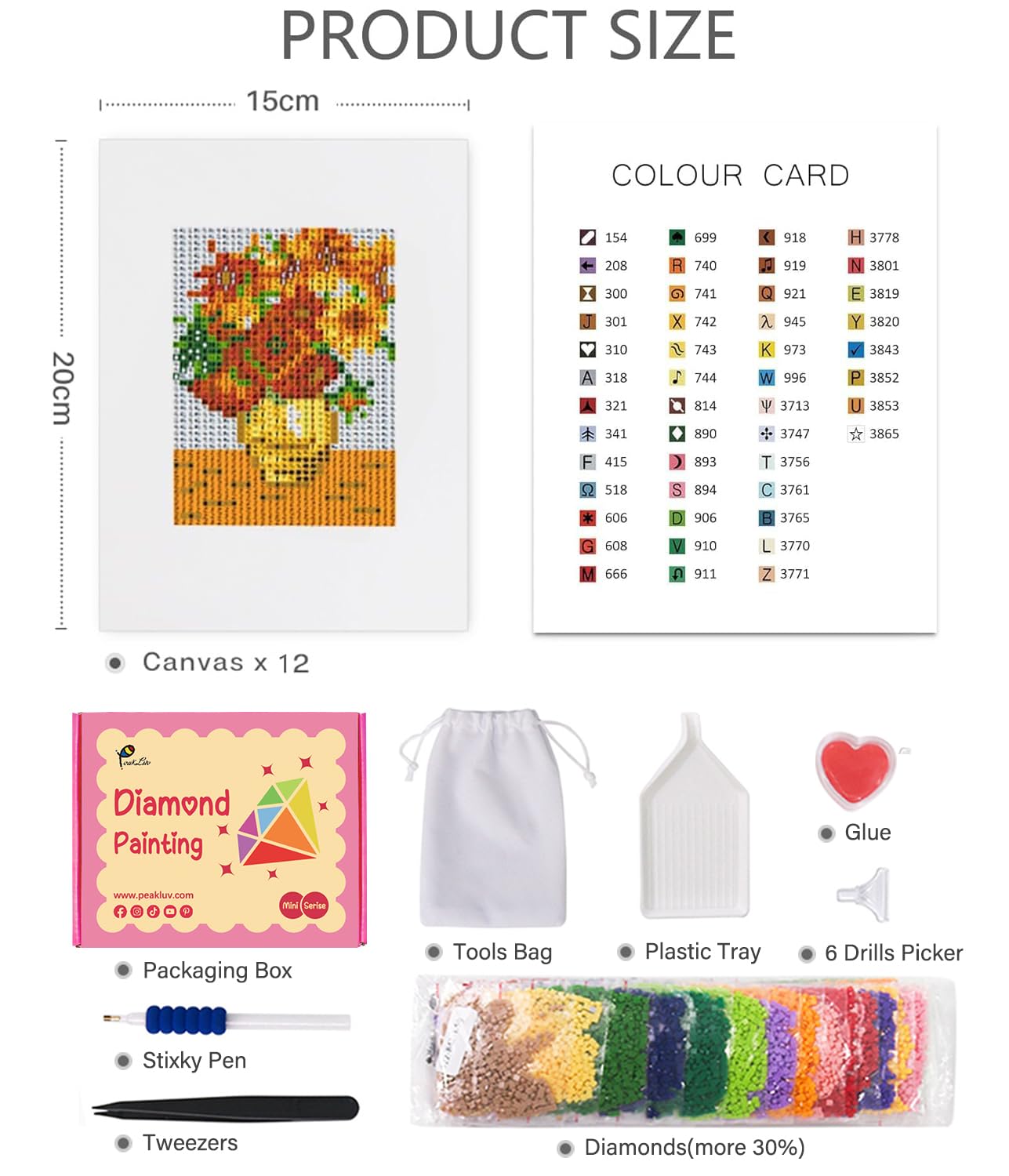 PeakLuv 12Pcs Small Diamond Art Kits Small Diamond Painting Kits, Classic Masterpiece Mini Diamond Art Kits for Beginners, Square Drill Mini Gem Painting 1-Hour Painting for Home Desktop Decor, 6X7in