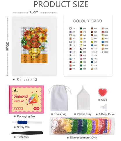 PeakLuv 12Pcs Small Diamond Art Kits Small Diamond Painting Kits, Classic Masterpiece Mini Diamond Art Kits for Beginners, Square Drill Mini Gem Painting 1-Hour Painting for Home Desktop Decor, 6X7in