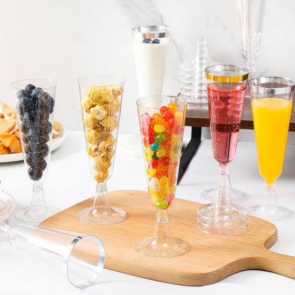 SUREHOME Champagne Flutes Plastic 40 Pcs Gold Glitter Champagne Glasses Disposable Mimosa Glasses Sparkle Clear Acrylic Wedding Toasting Cocktail Cups Bulk for Bridal Shower Birthday Party Supplies