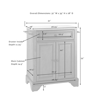 Crosley Furniture Lafayette Granite Top Small Portable Rolling Kitchen Island Storage Cart, Microwave Stand, White