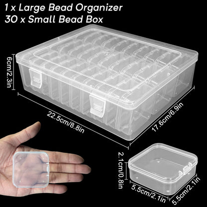 Guyuyii Bead Organizer Box - 30 Individual Small Clear Plastic Bead Organizers and Storage with Hinged Lid for Diamond Painting, Seeds & Jewelry - Portable Travel Container Set