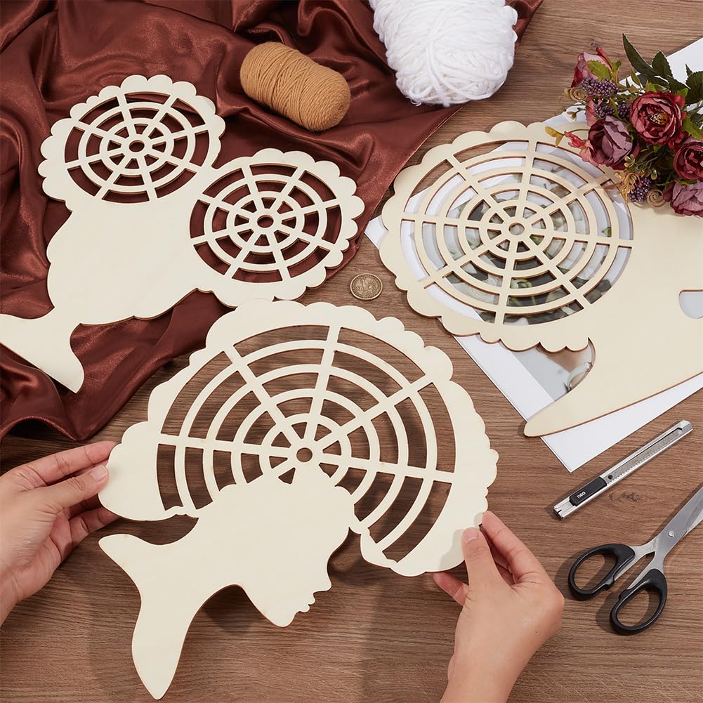 BENECREAT 3Pcs Wood Wreath Forms, Girl Head-Shaped Wood Frames (3 Styles), Light Yellow DIY Wreath Making Kit for Holiday Home Decor & Handmade Gift Creation