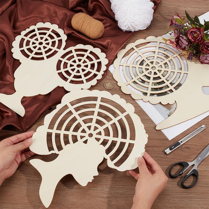 BENECREAT 3Pcs Wood Wreath Forms, Girl Head-Shaped Wood Frames (3 Styles), Light Yellow DIY Wreath Making Kit for Holiday Home Decor & Handmade Gift Creation