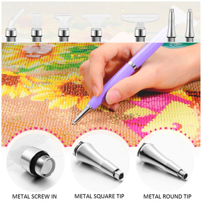 benote Diamond Art Pen Tools, 2 Sets Ergonomic Diamond Art Accessories Pens Metal Screw Thread Multi Placer Tips, Round and Square Drill Pen for Nail DIY Craft