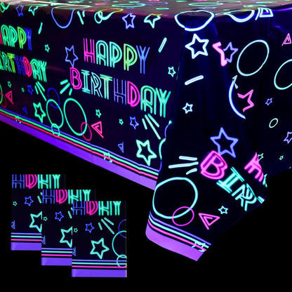 XJLANTTE 4 Pack Glow Party Tablecloth Supplies - Neon Plastic Birthday Table Cover, Black Light Fluorescence Rectangle Table Cloth 51"x86.6" for Glow in The Dark Birthday Party Decorations