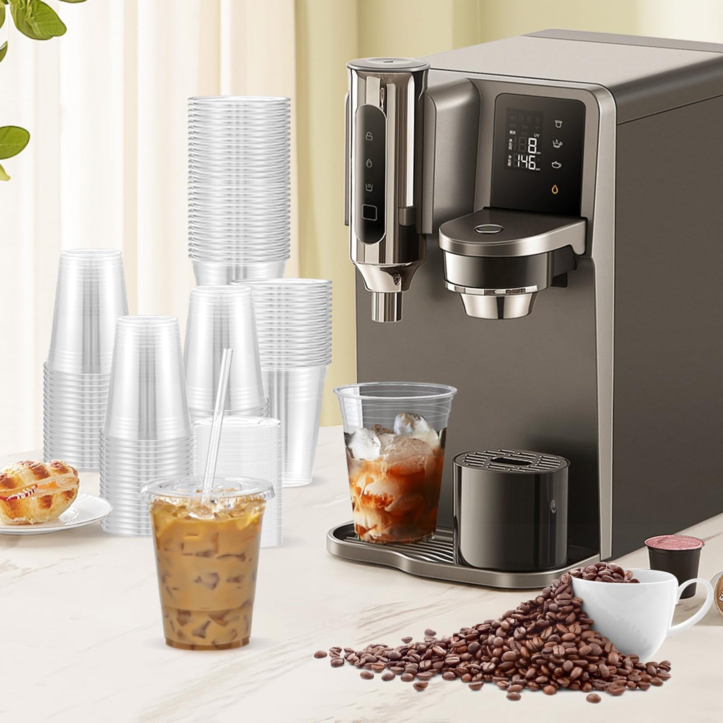 Dealusy 100 Pack - 16 oz Clear Plastic Cups with Lids and Straws, Sturdy & Food Safe Iced Coffee Cups with lids, Disposable Plastic Smoothie Cups for Cold Drinks