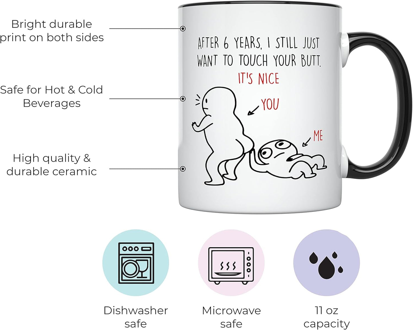 YouNique Designs 6 Years Anniversary Mug, Funny 11 Ounces Coffee Cup for Him, Sixth Year Wedding Anniversary (Black