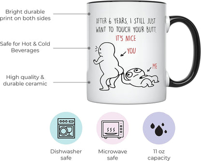 YouNique Designs 6 Years Anniversary Mug, Funny 11 Ounces Coffee Cup for Him, Sixth Year Wedding Anniversary (Black