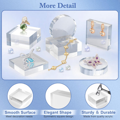 SAMYUCHO Acrylic Blocks 3 X 3 X 1 Inch 4 Pcs Acrylic Base Stand for Display Clear Block Square Riser Display Stands Pedestal Polished Cube for Jewelry trophy Props Collection Ring