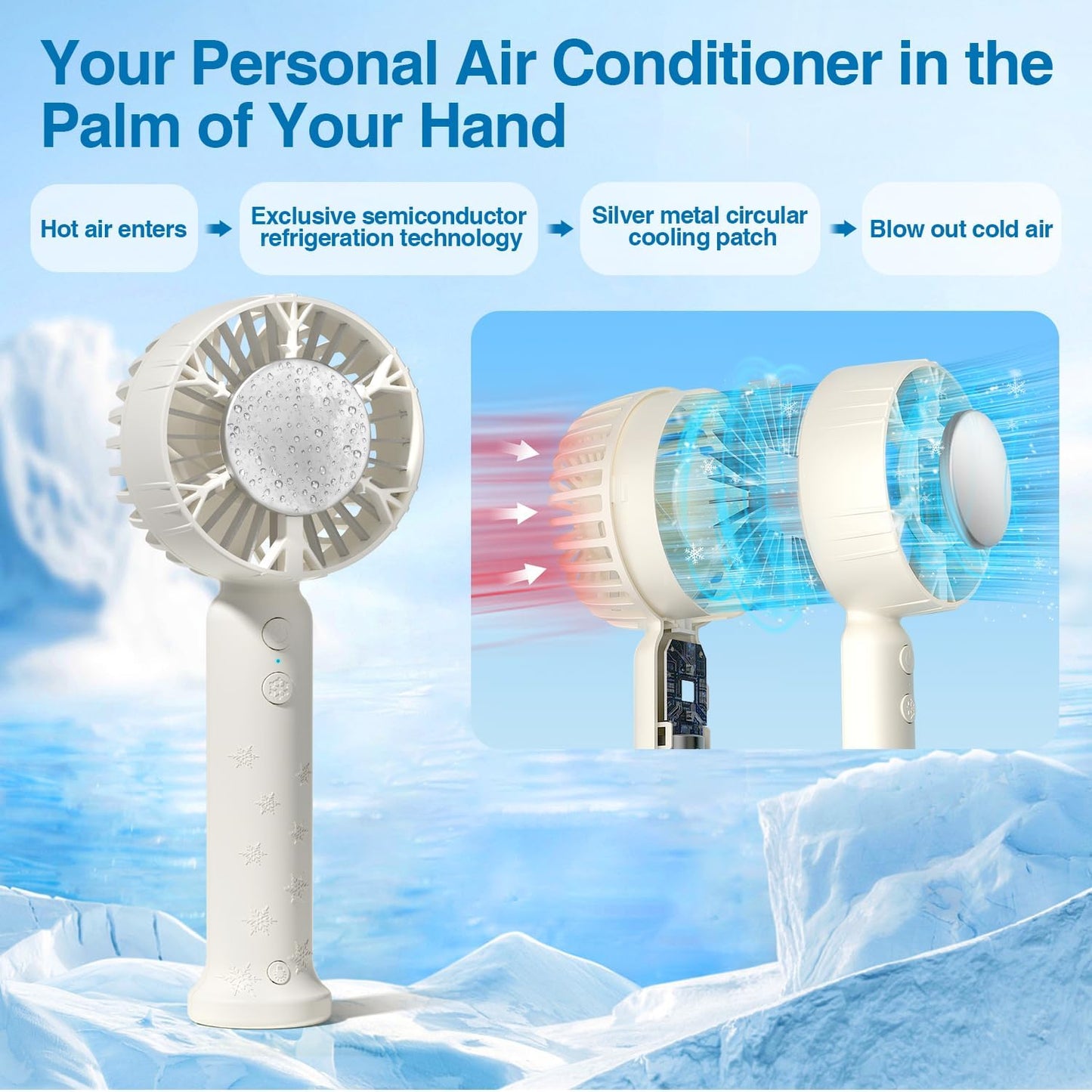 Handheld Cooling Fan, Portable Mini Fan with Cold Compress Function for Travel and Makeup