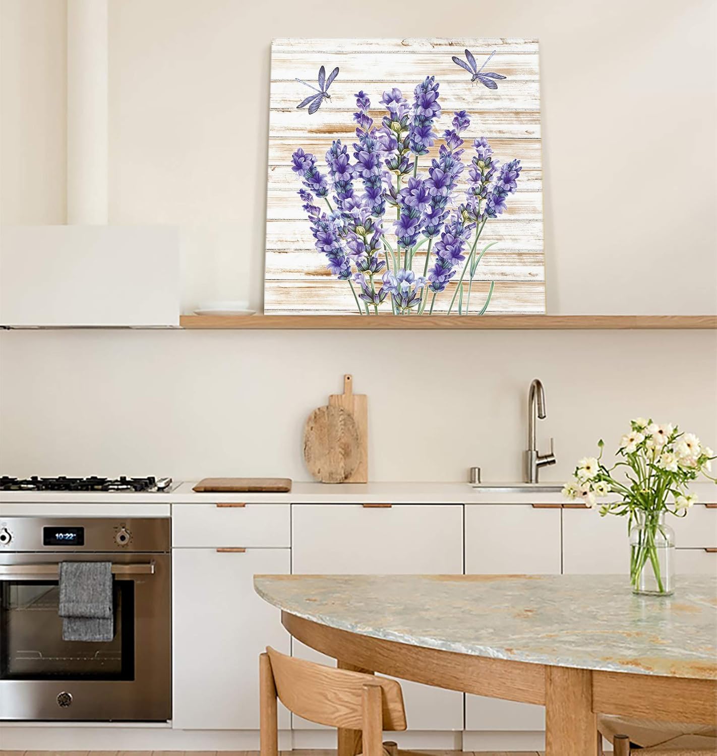 Canvas Wall Art for Living Room, Purple Floral Lavender Dragonfly, Rustic Modern Farmhouse Decor, Framed 16'' x 16''
