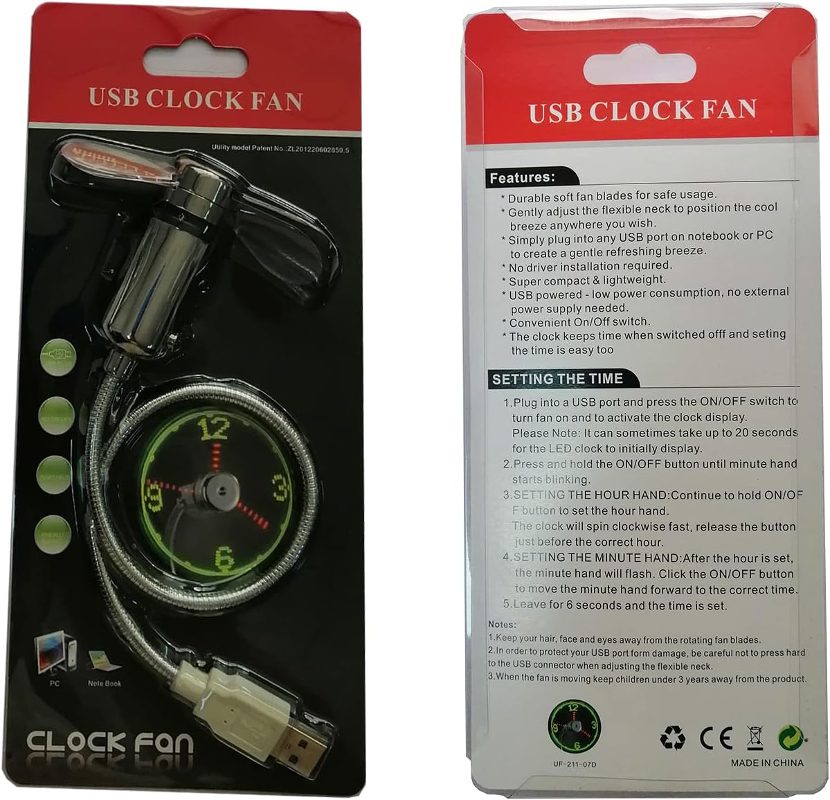 All-New USB LED Clock Fan, Mini Real Time Clock Display Function, Creative Portable Gift with Adjustable Safety