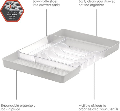 Spectrum Diversified Hexa Expandable Divided Drawer Organizer Tray for Kitchen Cutlery, 13 x 16, Clear