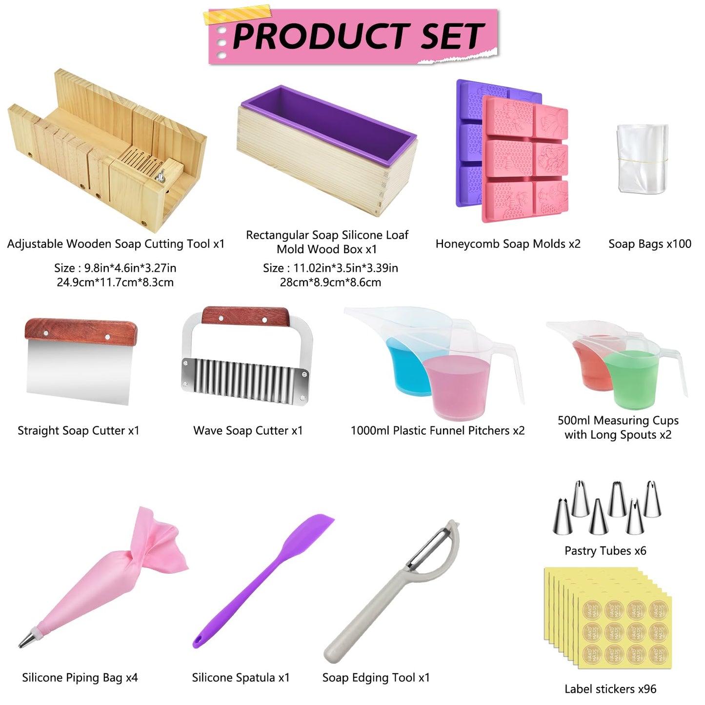 Artcome Soap Making Kit - Complete DIY Soap Making Supplies with 42oz Silicone Loaf Mold, Wooden Cutting Tools, Honeycomb Molds, Measuring Cups & More for Crafting Handmade Soaps - Ideal for Gift