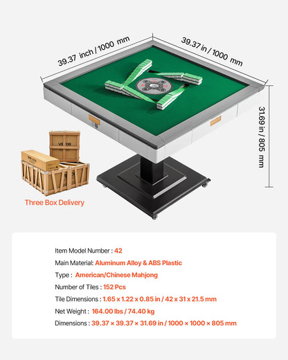 VEVOR Automatic Mahjong Table with Wheels, 2 Sets of 42 mm Tiles (152 Pcs), Roller Coaster Style Mahjong-Table, Foldable and Automatic Shuffler, for Home, Outdoor Leisure & Gifts for Mahjong Players
