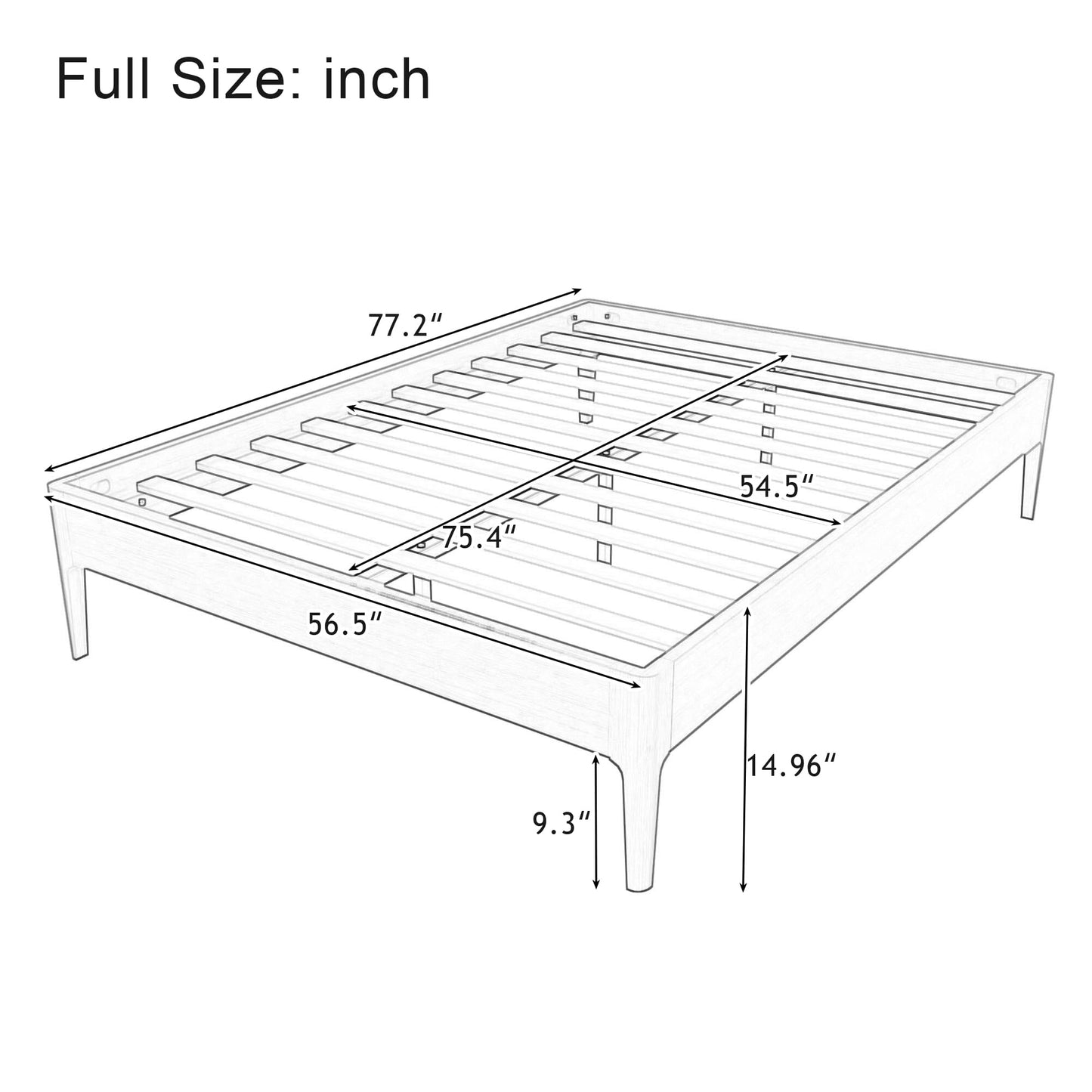 Merax Full Size Solid Dry Bamboo Wood Platform Bed, Mid-Century Minimalist 15" High Bed Frame with Wood Slat Metal Support, No Box Spring Needed, Easy Assembly (No Headboard), Brown