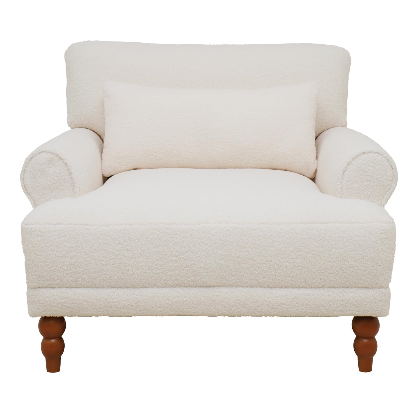 Merax Accent Chair with Circular Armrests, Upholstered Armchair Single Sofa with Vintage Roman Column Legs for Living Room, Bedroom, Study, Ergonomic Lumbar, Boucle, Beige