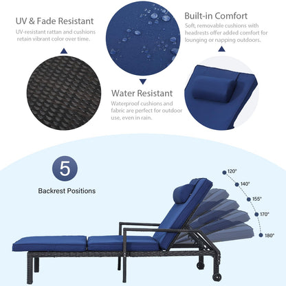 AstrPthylx Patio Chaise Lounge Set – Adjustable Outdoor Lounge Chairs with Cushions & Headrest – All-Weather Rattan Reclining Lounge Chairs for Poolside, Garden, and Patio (2 Pcs, Blue)