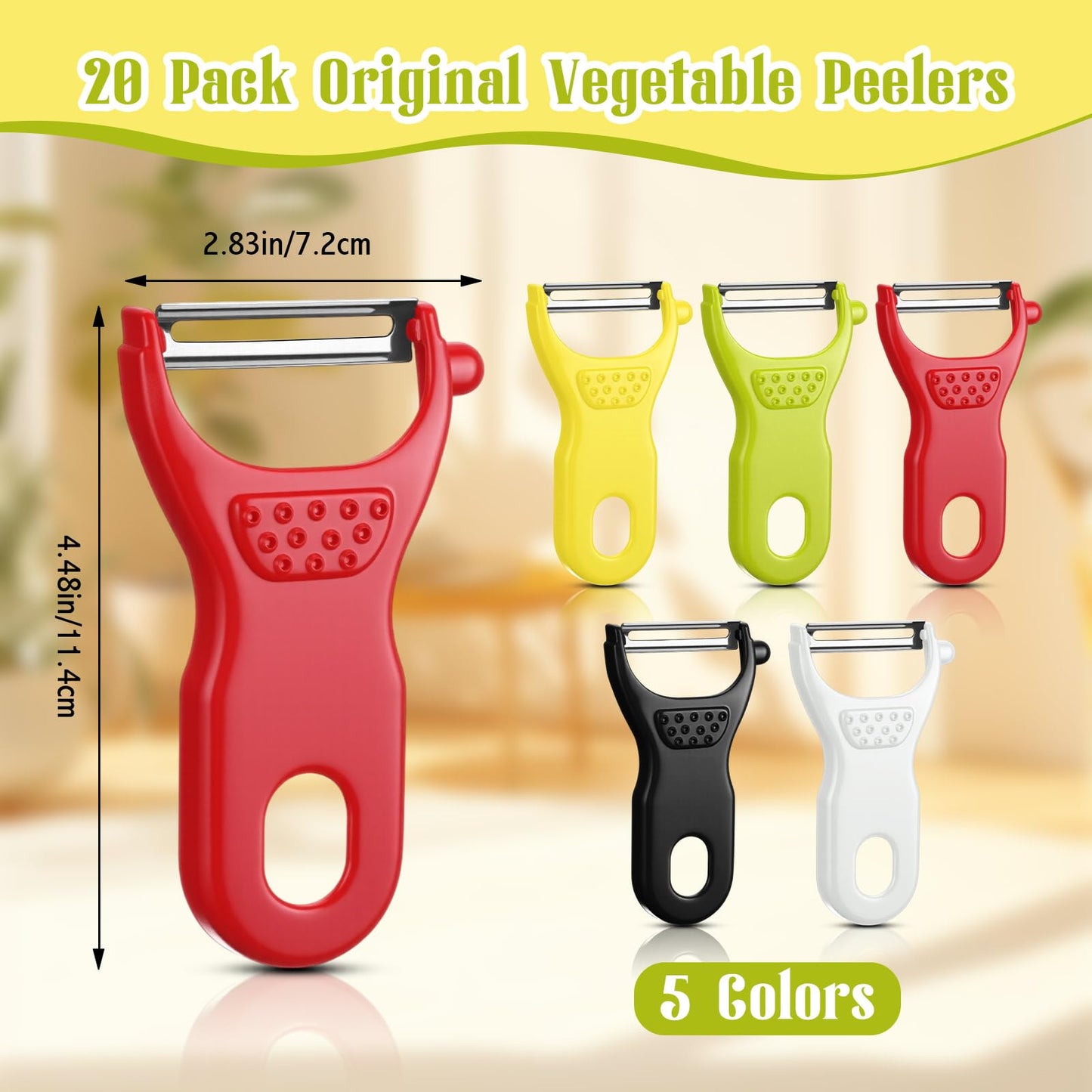Leriton 20 Pack Original Vegetable Peelers, 5 Colors Dual Blade Peeler for Potatoes, Carrots, Cucumbers, Bulk Kitchen Tools for Home, Restaurants, Meal Prep (black, white, red, yellow, green)