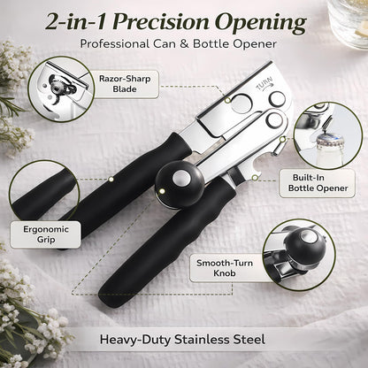Commercial Can Opener, Heavy Duty Manual Can Opener for Large Cans, Hand Crank Can Opener with Magnetic Lid Lifter, Stainless Steel with Bottle Opener