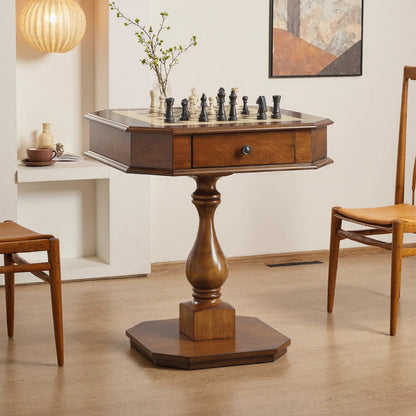 ComeWay Chess Table, Reversible Chess Checker Game Table with 2 Drawers for Family Entertainment Room, 3-in-1 Square Game Tray for Chess Checker Backgammon, Cherry Finish